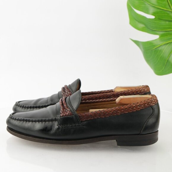 Allen Edmonds Mens Newcomb Loafer Size 10 D Black Braid Strap Slip On Dress Shoe - Picture 6 of 14